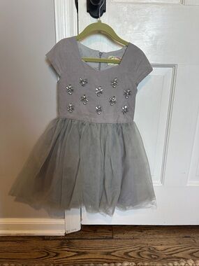 Girls Gray Embellished Tulle Party Dress